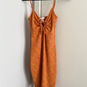 H&M Orange Textured Midi Dress